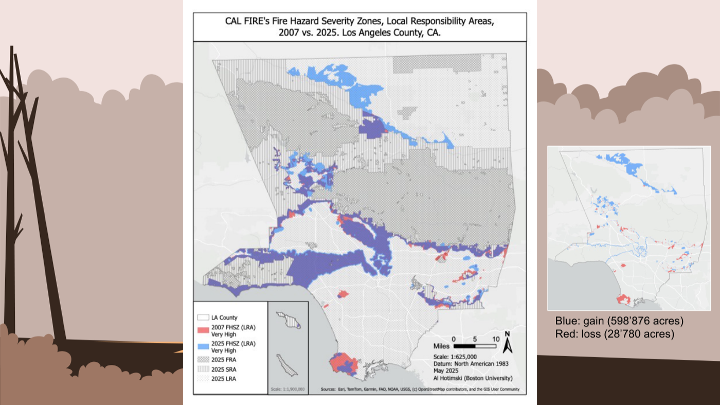 2007 vs 2025 FHSZ boundary comparison, LA County